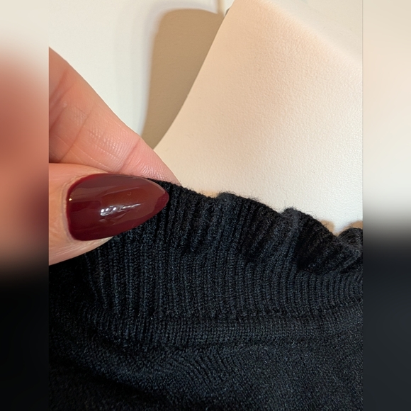 Black Sheer Sleeve Frill Trim Knit Blouse Sweater - Picture 7 of 8